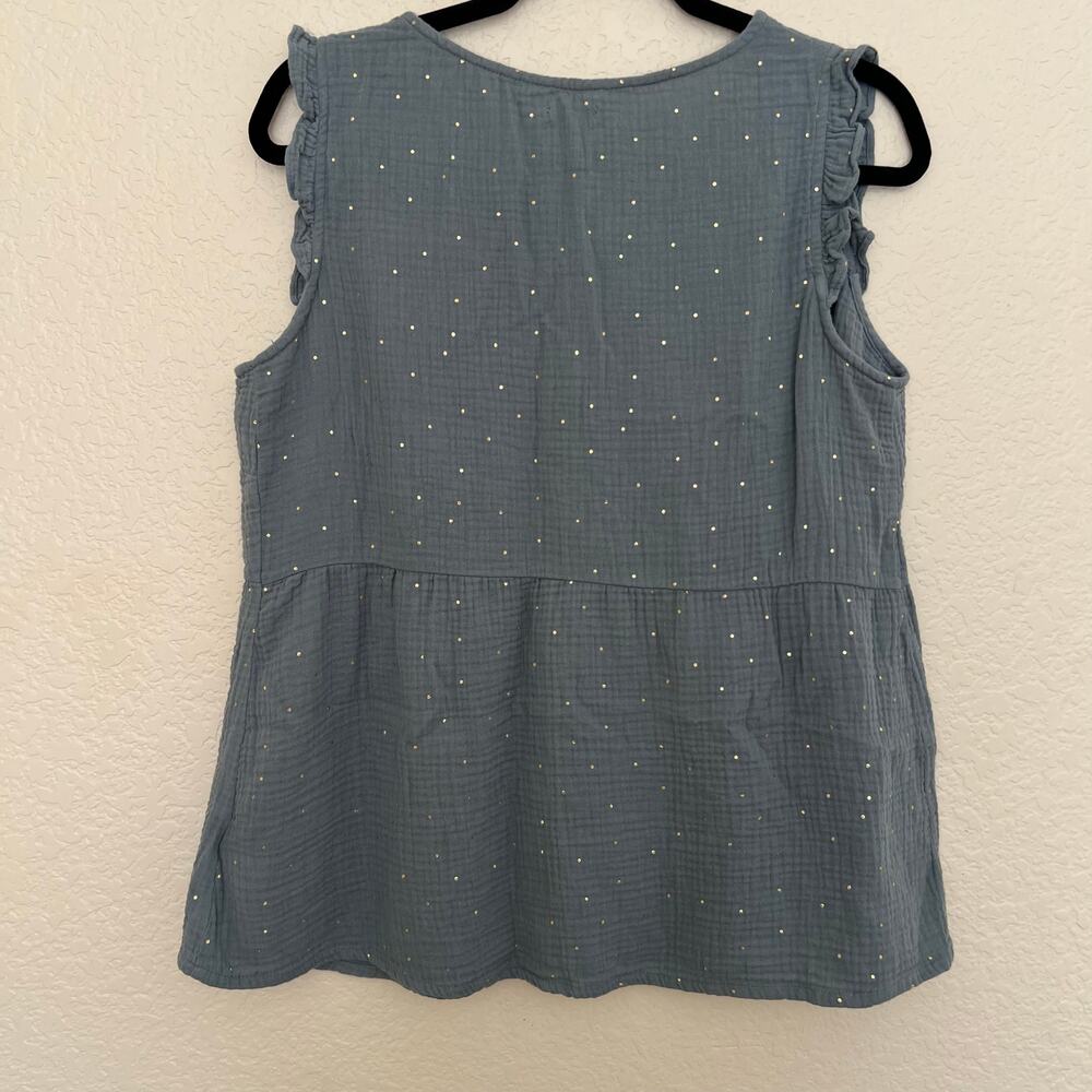 Vertbaudet Blue Gold Dot Ruffle Sleeveless Cotton Button Blouse Top 44 - Picture 4 of 12